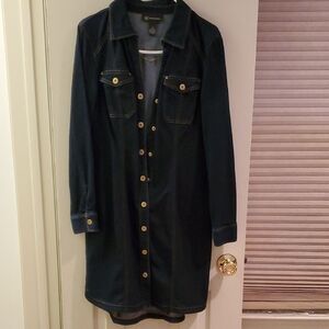 INC Blue Button-Up Denim Dress